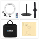 PULUZ 140cm Round Base Desktop Mount + Live Broadcast Dual Phone Bracket + 10.2 inch 26cm RGBW LED Ring Vlogging Video Light Kits with Remote Control & Cold Shoe Tripod Ball Head