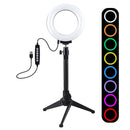 PULUZ 4.7 inch 12cm USB 10 Modes 8 Colors RGBW Dimmable LED Ring Vlogging Photography Video Lights + Desktop Tripod Mount with Cold Shoe Tripod Ball Head(Black)