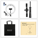 PULUZ 10.2 inch 26cm RGBW Light + 1.65m Tripod Mount + Dual Phone Bracket Curved Surface USB RGBW Dimmable LED Ring Selfie Beauty Vlogging Video Light Live Broadcast Kits with Cold Shoe Tripod Ball Head & Phone Clamp & Remote Control(Black)