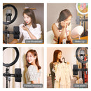 PULUZ 10.2 inch 26cm RGBW Light + 1.65m Tripod Mount + Dual Phone Bracket Curved Surface USB RGBW Dimmable LED Ring Selfie Beauty Vlogging Video Light Live Broadcast Kits with Cold Shoe Tripod Ball Head & Phone Clamp & Remote Control(Black)