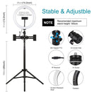 PULUZ 10.2 inch 26cm RGBW Light + 1.65m Tripod Mount + Dual Phone Bracket Curved Surface USB RGBW Dimmable LED Ring Selfie Beauty Vlogging Video Light Live Broadcast Kits with Cold Shoe Tripod Ball Head & Phone Clamp & Remote Control(Black)