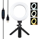 PULUZ 6.2 inch 16cm USB 3 Modes Dimmable LED Ring Vlogging Photography Video Lights + Pocket Tripod Mount Kit with Cold Shoe Tripod Ball Head(Black)