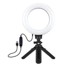 PULUZ 6.2 inch 16cm USB 3 Modes Dimmable LED Ring Vlogging Photography Video Lights + Pocket Tripod Mount Kit with Cold Shoe Tripod Ball Head(Black)
