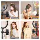 PULUZ 11.8 inch 30cm Light + 1.65m Tripod + Dual Phone Bracket Curved Surface USB 3 Modes Dimmable Dual Color Temperature LED Ring Vlogging Video Light Live Broadcast Kits with Phone Clamp(Black)
