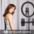 PULUZ 11.8 inch 30cm Light + 1.65m Tripod + Dual Phone Bracket Curved Surface USB 3 Modes Dimmable Dual Color Temperature LED Ring Vlogging Video Light Live Broadcast Kits with Phone Clamp(Black)
