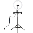 PULUZ 11.8 inch 30cm Light + 1.65m Tripod + Dual Phone Bracket Curved Surface USB 3 Modes Dimmable Dual Color Temperature LED Ring Vlogging Video Light Live Broadcast Kits with Phone Clamp(Black)