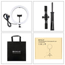 PULUZ 11.8 inch 30cm Light + 1.65m Tripod + Dual Phone Bracket Curved Surface USB 3 Modes Dimmable Dual Color Temperature LED Ring Vlogging Video Light Live Broadcast Kits with Phone Clamp(Black)