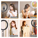 PULUZ 11.8 inch 30cm Light + 1.1m Tripod Mount Curved Surface USB 3 Modes Dimmable Dual Color Temperature LED Ring Vlogging Video Light Live Broadcast Kits with Phone Clamp(Black)