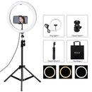 PULUZ 11.8 inch 30cm Light + 1.1m Tripod Mount Curved Surface USB 3 Modes Dimmable Dual Color Temperature LED Ring Vlogging Video Light Live Broadcast Kits with Phone Clamp(Black)