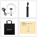 PULUZ 11.8 inch 30cm Light + 1.1m Tripod Mount Curved Surface USB 3 Modes Dimmable Dual Color Temperature LED Ring Vlogging Video Light Live Broadcast Kits with Phone Clamp(Black)