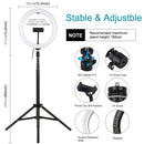 PULUZ 10.2 inch 26cm Light + 1.65m Tripod Mount Curved Surface USB 3 Modes Dimmable Dual Color Temperature Ring Vlogging Video Light Live Broadcast Kits with Phone Clamp & Selfie Remote Control(Black)
