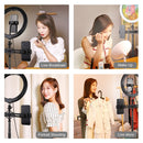 PULUZ 1.65m Tripod Mount + Dual Phone Brackets + 10.2 inch 26cm Curved Surface USB 3 Modes Dimmable Dual Color Temperature Ring Selfie Vlogging Video Light Live Broadcast Kits with Phone Clamp & Selfie Remote Control(Black)