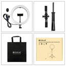 PULUZ 1.65m Tripod Mount + Dual Phone Brackets + 10.2 inch 26cm Curved Surface USB 3 Modes Dimmable Dual Color Temperature Ring Selfie Vlogging Video Light Live Broadcast Kits with Phone Clamp & Selfie Remote Control(Black)