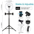 PULUZ 1.65m Tripod Mount + Dual Phone Brackets + 10.2 inch 26cm Curved Surface USB 3 Modes Dimmable Dual Color Temperature Ring Selfie Vlogging Video Light Live Broadcast Kits with Phone Clamp & Selfie Remote Control(Black)