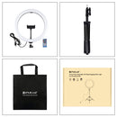 PULUZ 11.8 inch 30cm RGBW Light + 1.1m Tripod Mount Curved Surface Dimmable LED Dual Color Temperature LED Ring Selfie Vlogging Video Light Live Broadcast Kits with Cold Shoe Tripod Ball Head & Phone Clamp & Remote Control(Black)