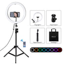 PULUZ 11.8 inch 30cm RGBW Light + 1.1m Tripod Mount Curved Surface Dimmable LED Dual Color Temperature LED Ring Selfie Vlogging Video Light Live Broadcast Kits with Cold Shoe Tripod Ball Head & Phone Clamp & Remote Control(Black)