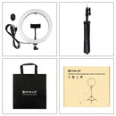 PULUZ 10.2 inch 26cm Ring Light + 1.1m Tripod Mount USB 3 Modes Dimmable Dual Color Temperature LED Curved Diffuse Light Vlogging Selfie Photography Video Lights with Phone Clamp & Selfie Remote Control(Black)