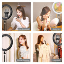 PULUZ 10.2 inch 26cm Ring Light + 1.1m Tripod Mount USB 3 Modes Dimmable Dual Color Temperature LED Curved Diffuse Light Vlogging Selfie Photography Video Lights with Phone Clamp & Selfie Remote Control(Black)