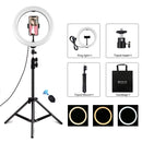 PULUZ 10.2 inch 26cm Ring Light + 1.1m Tripod Mount USB 3 Modes Dimmable Dual Color Temperature LED Curved Diffuse Light Vlogging Selfie Photography Video Lights with Phone Clamp & Selfie Remote Control(Black)