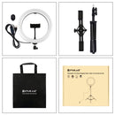 PULUZ 10.2 inch 26cm Light + 1.1m Tripod Mount + Dual Phone Brackets USB 3 Modes Dimmable Dual Color Temperature LED Curved Diffuse Light Ring Vlogging Selfie Photography Video Lights with Phone Clamp & Selfie Remote Control(Black)