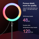 PULUZ 10.2 inch 26cm Marquee LED RGBWW Selfie Beauty Light + 1.1m Tripod Mount 168 LED Dual-color Temperature Dimmable Ring Vlogging Photography Video Lights with Cold Shoe Tripod Ball Head & Remote Control & Phone Clamp(Black)