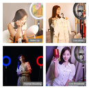 PULUZ 10.2 inch 26cm Marquee LED RGBWW Selfie Beauty Light + 1.1m Tripod Mount 168 LED Dual-color Temperature Dimmable Ring Vlogging Photography Video Lights with Cold Shoe Tripod Ball Head & Remote Control & Phone Clamp(Black)