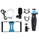 PULUZ 4 in 1 Vlogging Live Broadcast Smartphone Video Rig + 4.7 inch 12cm RGBW Ring LED Selfie Light + Microphone + Pocket Tripod Mount Kits with Cold Shoe Tripod Head(Blue)
