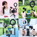 PULUZ 4 in 1 Vlogging Live Broadcast Smartphone Video Rig + 4.7 inch 12cm RGBW Ring LED Selfie Light + Microphone + Pocket Tripod Mount Kits with Cold Shoe Tripod Head(Blue)