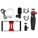PULUZ 4 in 1 Vlogging Live Broadcast Smartphone Video Rig + 4.7 inch 12cm RGBW Ring LED Selfie Light + Microphone + Pocket Tripod Mount Kits with Cold Shoe Tripod Head(Red)