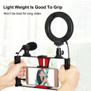 PULUZ 4 in 1 Vlogging Live Broadcast Smartphone Video Rig + 4.7 inch 12cm RGBW Ring LED Selfie Light + Microphone + Pocket Tripod Mount Kits with Cold Shoe Tripod Head(Red)