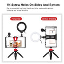 PULUZ 4 in 1 Vlogging Live Broadcast Smartphone Video Rig + 4.7 inch 12cm RGBW Ring LED Selfie Light + Microphone + Pocket Tripod Mount Kits with Cold Shoe Tripod Head(Red)