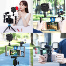 PULUZ 4 in 1 Vlogging Live Broadcast LED Selfie Fill Light Smartphone Video Rig Kits with Microphone + Tripod Mount + Cold Shoe Tripod Head for iPhone, Galaxy, Huawei, Xiaomi, HTC, LG, Google, and Other Smartphones (Blue)