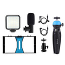 PULUZ 4 in 1 Vlogging Live Broadcast LED Selfie Fill Light Smartphone Video Rig Kits with Microphone + Tripod Mount + Cold Shoe Tripod Head for iPhone, Galaxy, Huawei, Xiaomi, HTC, LG, Google, and Other Smartphones (Blue)