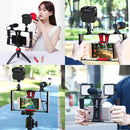 PULUZ 4 in 1 Vlogging Live Broadcast LED Selfie Fill Light Smartphone Video Rig Kits with Microphone + Tripod Mount + Cold Shoe Tripod Head for iPhone, Galaxy, Huawei, Xiaomi, HTC, LG, Google, and Other Smartphones(Red)