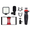 PULUZ 4 in 1 Vlogging Live Broadcast LED Selfie Fill Light Smartphone Video Rig Kits with Microphone + Tripod Mount + Cold Shoe Tripod Head for iPhone, Galaxy, Huawei, Xiaomi, HTC, LG, Google, and Other Smartphones(Red)