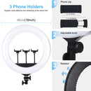 PULUZ 18 inch 46cm Ring Light + 1.8m Tripod 3 Modes Dimmable White Light LED Selfie Beauty Photography Lights Kit with Remote Control & 3 x Phone Clamps(US Plug)