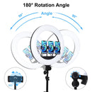 PULUZ 18 inch 46cm Ring Light + 1.8m Tripod 3 Modes Dimmable White Light LED Selfie Beauty Photography Lights Kit with Remote Control & 3 x Phone Clamps(US Plug)