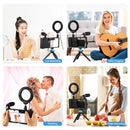 PULUZ 4 in 1 Bluetooth Handheld Vlogging Live Broadcast Smartphone Video Rig + 4.7 inch 12cm Ring LED Selfie Light Kits with Microphone + Tripod Mount + Cold Shoe Tripod Head for iPhone, Galaxy, Huawei, Xiaomi, HTC, LG, Google, and Other Smartphones(Blue)