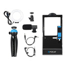 PULUZ 4 in 1 Bluetooth Handheld Vlogging Live Broadcast Smartphone Video Rig + 4.7 inch 12cm Ring LED Selfie Light Kits with Microphone + Tripod Mount + Cold Shoe Tripod Head for iPhone, Galaxy, Huawei, Xiaomi, HTC, LG, Google, and Other Smartphones(Blue)