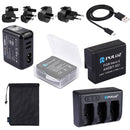 PULUZ 10 in 1 AHDBT-501 3.85V 1220mAh Battery + AHDBT-501 3-channel Battery Charger + Mesh Storage Bag + Battery Storage Box + 2-Port USB 5V (2.1A + 2.1A) Wall Charger Kits for GoPro HERO7 /6 /5