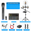 PULUZ Professional Microphone Live Sound Card Kit with Phantom Power and 1.6m Stand Selfie Ring Light, English Version(Black)