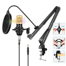 PULUZ Professional Microphone Live Sound Card Kit with Phantom Power and 1.6m Stand Selfie Ring Light, English Version(Black)