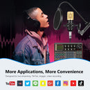 PULUZ Professional Microphone Live Sound Card Kit with Phantom Power and 1.6m Stand Selfie Ring Light, English Version(Black)