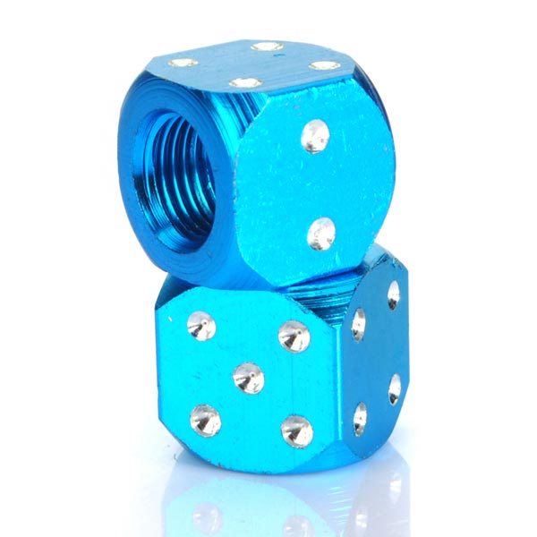 4 pair of Blue Metal dice Bike Car Tyre Valve Covers