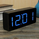 Acrylic Mirror Wooden Digital LED Alarm Clock Time Calendar Thermometer