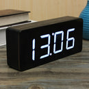 Acrylic Mirror Wooden Digital LED Alarm Clock Time Calendar Thermometer