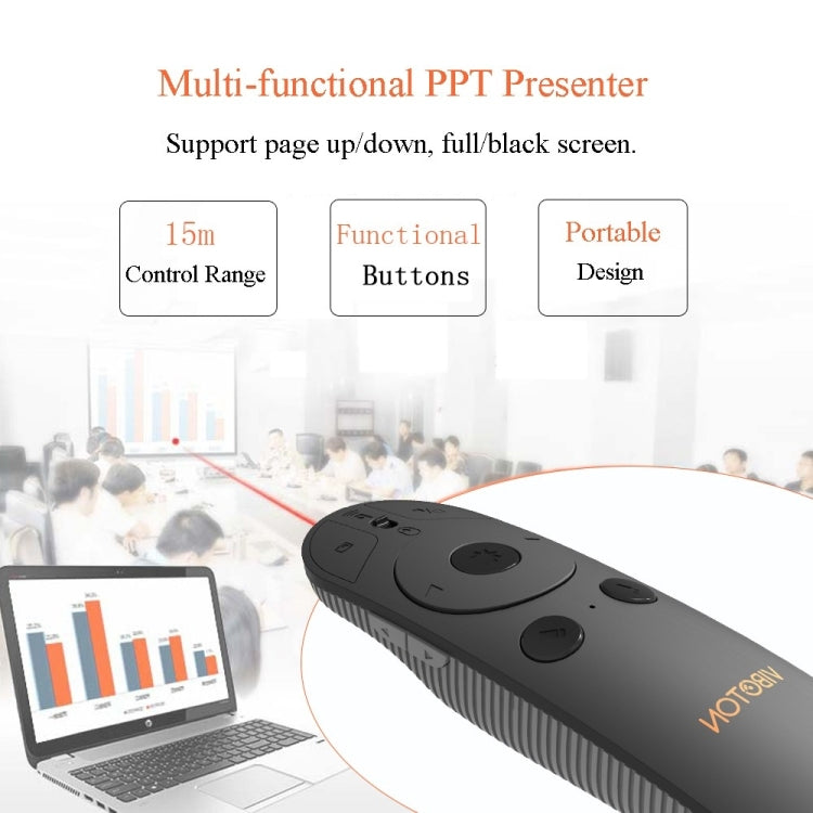 VIBOTON VMP07 2.4GHz Multimedia Presentation Remote PowerPoint Clicker Wireless Presenter Handheld Controller Flip Pen, Control Distance: 15m(Black)