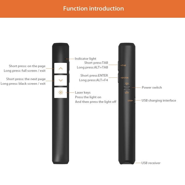 VIBOTON PP932 2.4GHz Multimedia Presentation Remote PowerPoint Clicker Flip Pen, 3 Keys, Control Distance: 100m(Black)