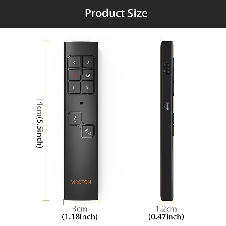 VIBOTON PP930 2.4GHz Multimedia Presentation Remote PowerPoint Clicker Wireless Presenter Handheld Controller Flip Pen, Control Distance: 30m(Black)