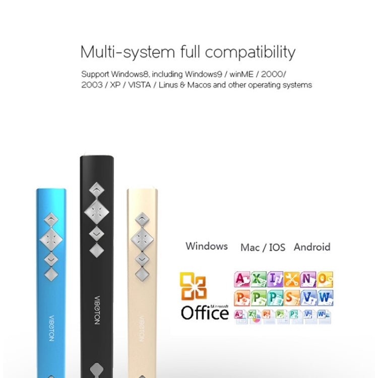 VIBOTON PP910 2.4GHz Multimedia Presentation Remote PowerPoint Clicker Handheld Controller Flip Pen with USB Receiver, Control Distance: 10m(Gold)